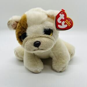 Ty Beanie Babies Houghie White Brown Dog Plush Stuffed Animal Small Cute Puppy
